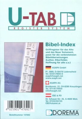 Bibel-Griffregister - schwarze Schrift auf weißem Grund