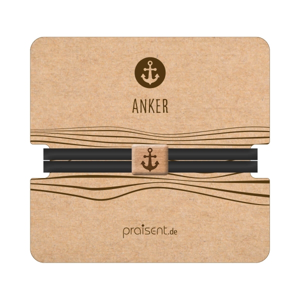 Armband Textil mit Holz-Element "Anker" - schwarz