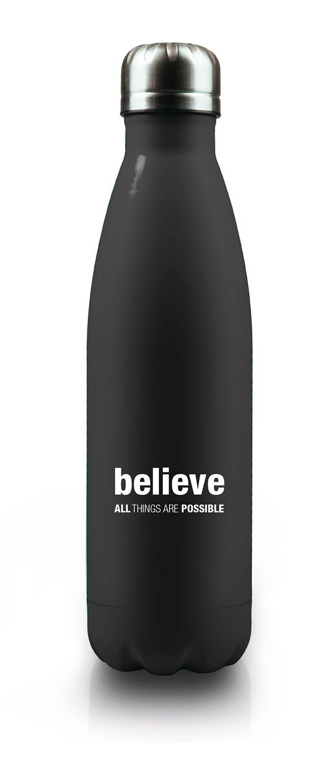 Isolierflasche "Believe all things are possible"- schwarz