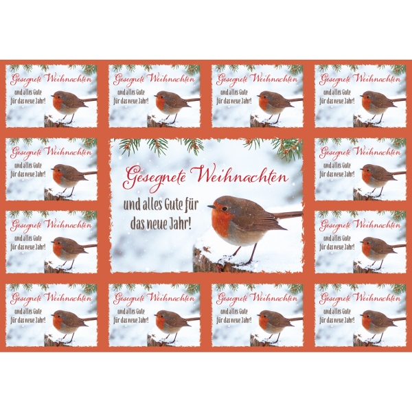Aufkleber-Grußkarten:Gesegnete Weihnachten (Vogel) 4 Stück