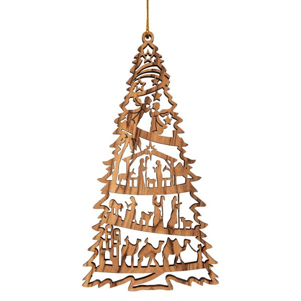 Baumanhänger Olivenholz "Geburt Jesu - Tannenbaum"