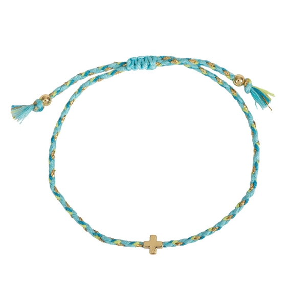 Armband Textil geflochten"Kreuz" - türkis