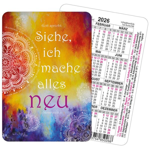 Jahreslosung 2026 - Spielkartenkalender Aquarell